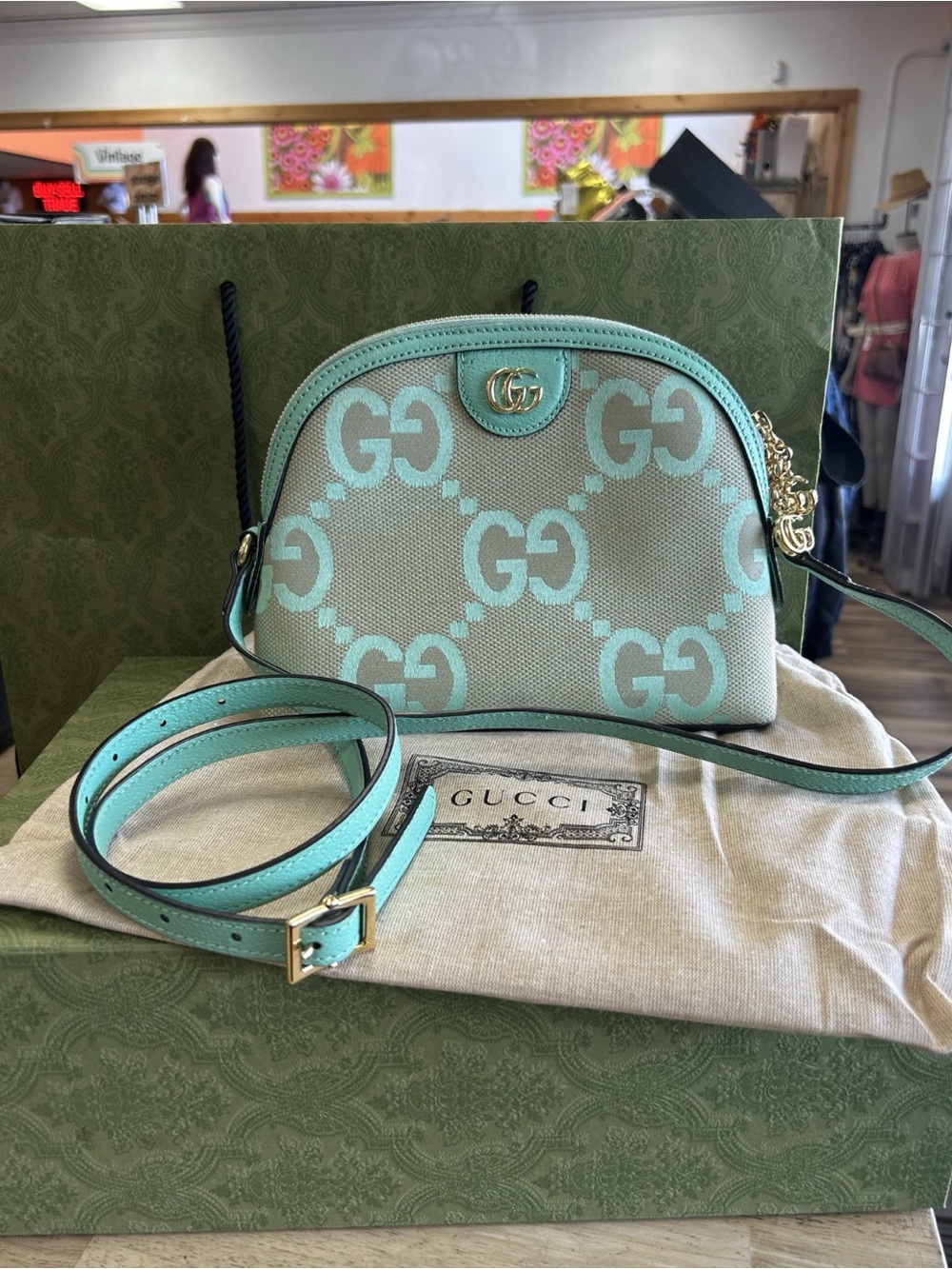 Gucci Mint Green GG Canvas Small Dome Crossbody - Picture 4 of 10